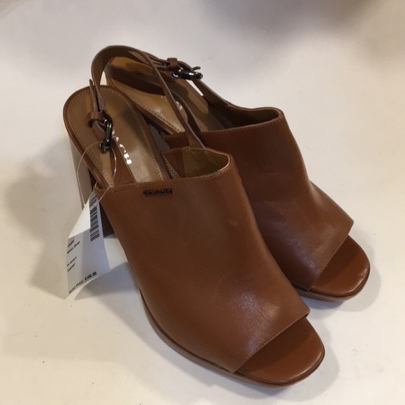 NWT Coach | Brown Brady Open Toe Sling Mule Heels - Picture 3 of 15